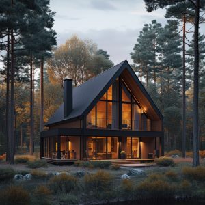 Haus mit Holzarchitektur und Holzkonstruktion - Effizienzhaus für nachhaltiges Bauen 2025