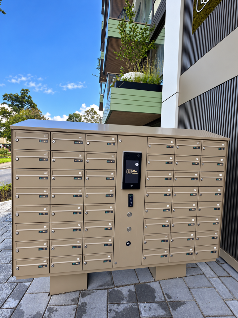 Mailboxes and digital display – The Urban Woods Delft