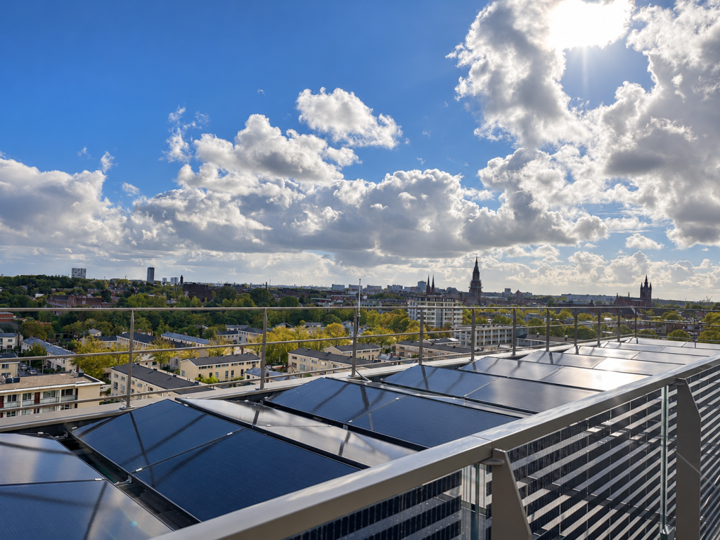 Photovoltaics and city view – The Urban Woods Delft